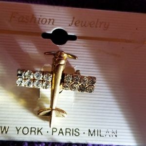 AIRPLANE  CRYSTAL BROOCH PIN
